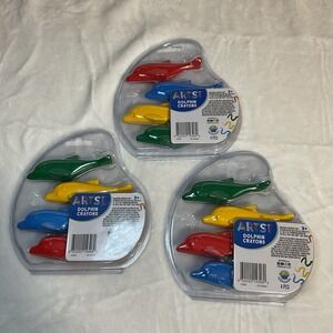 NEW LOT OF 3 Artsi Dolphin‎ shape Crayons set 4 pc Red, Yellow, Blue, Green *